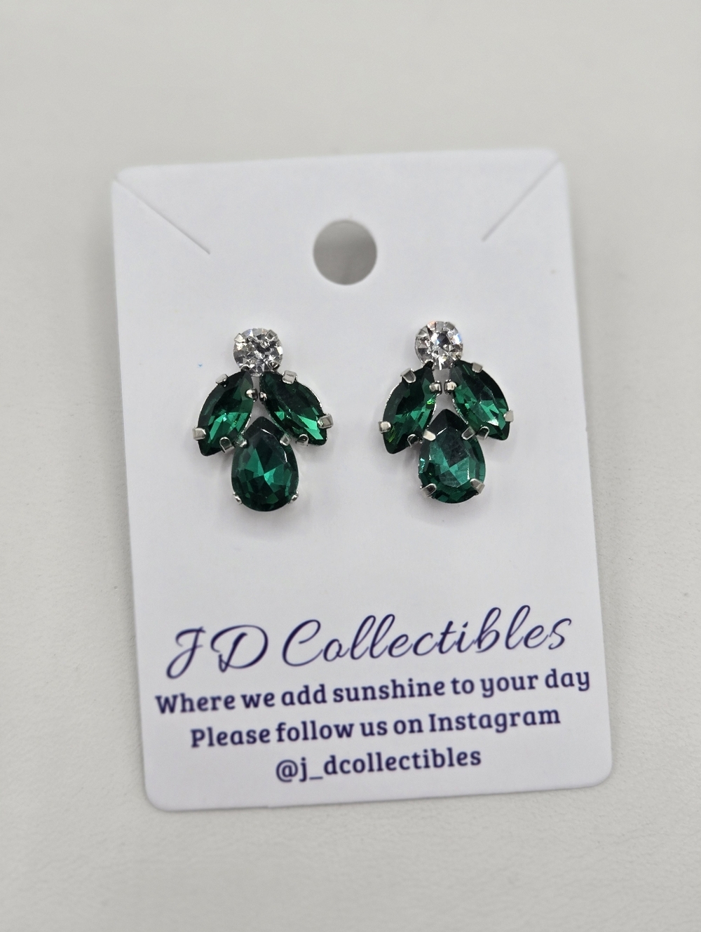 Swarovski Crystal Elements Silver Teardrop Earrings Emerald Green 3/4 inch Prom